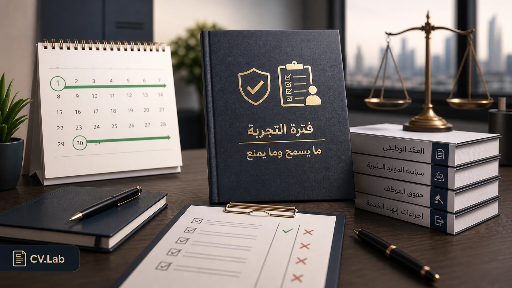 مقارنة بصرية بين المسموح والممنوع خلال فترة التجربة في نظام العمل السعودي.