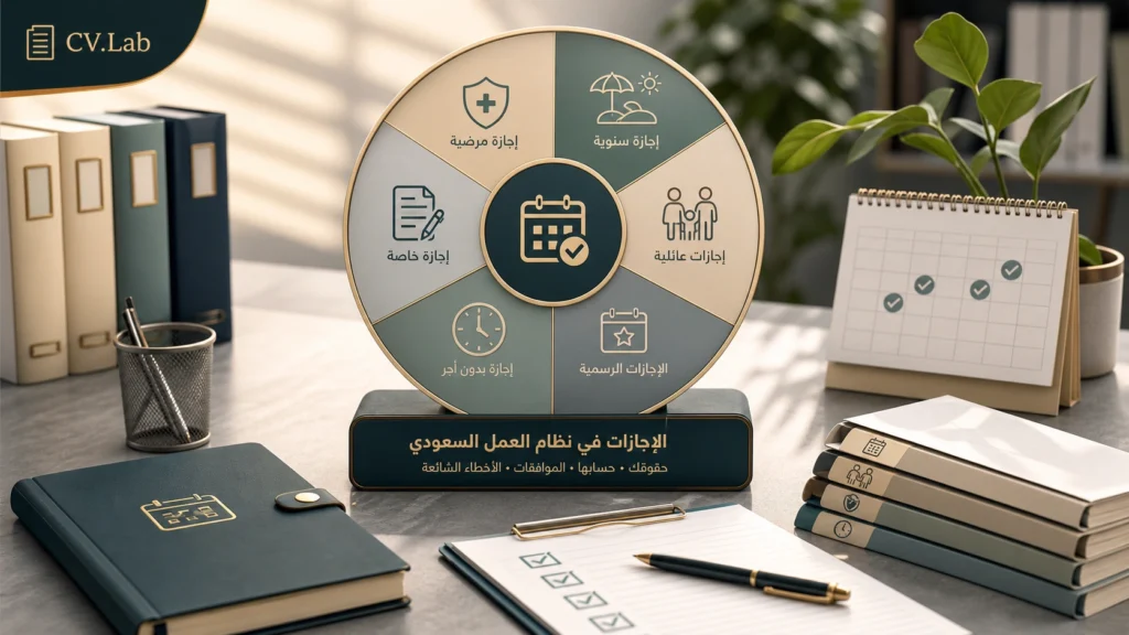توضيح بصري لأنواع الإجازات واحتساب الرصيد ضمن الإجازات في نظام العمل السعودي