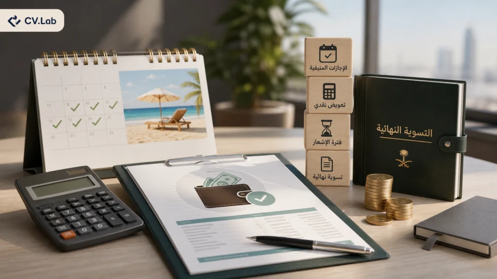 توضيح بصري لرصيد الإجازات المتبقي ضمن المخالصة النهائية وتعويض الإجازات عند الاستقالة