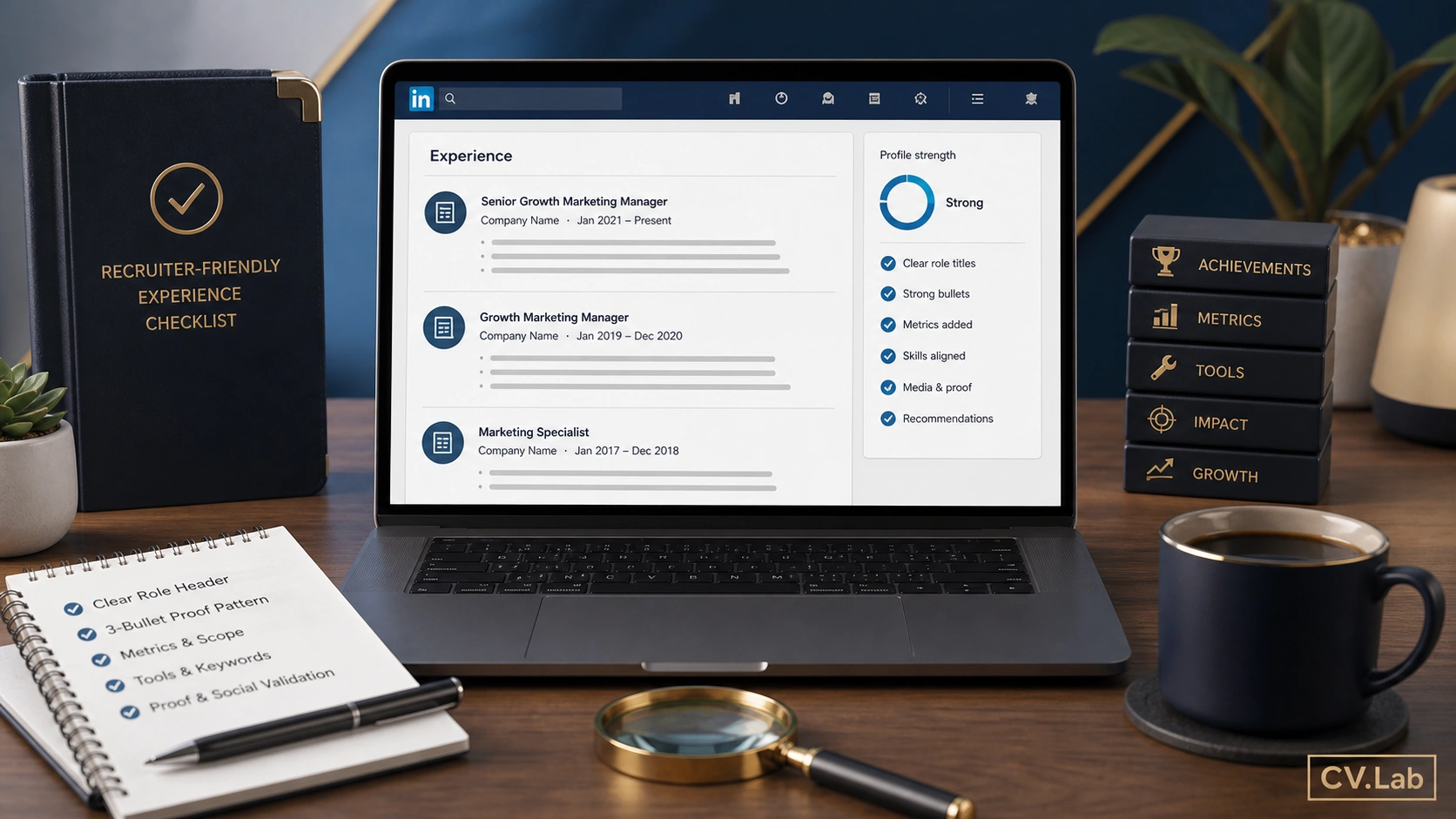 Visual comparison of CV achievements transformed into a recruiter-friendly LinkedIn experience section