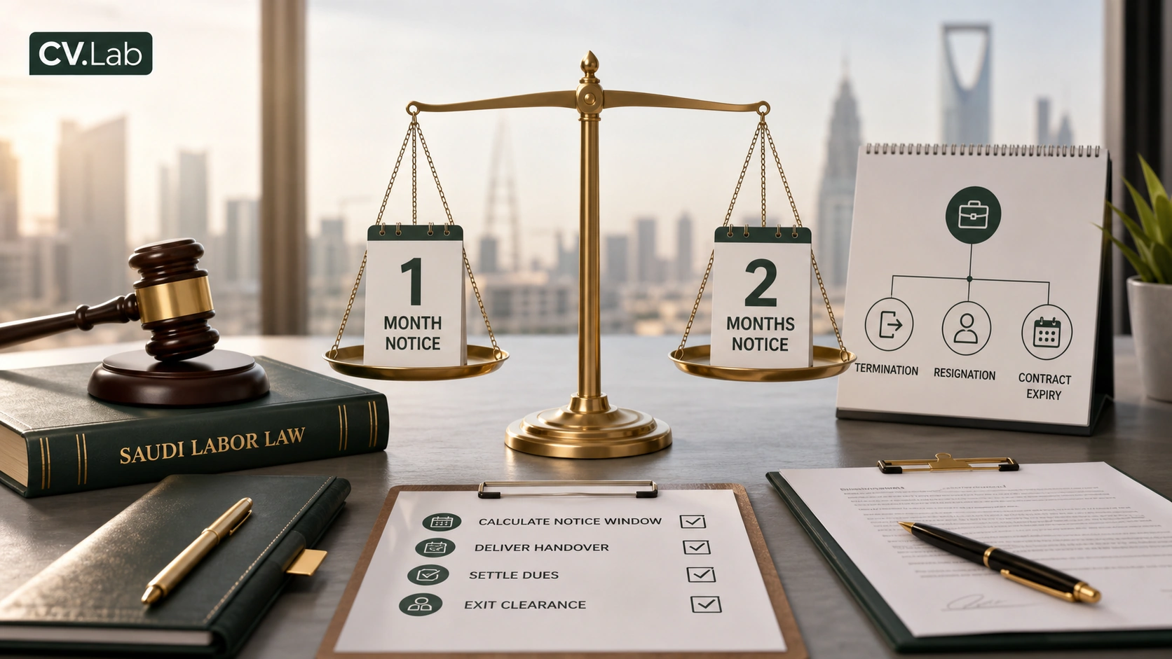 Comparison of one-month and two-month notice periods under Saudi notice period rules