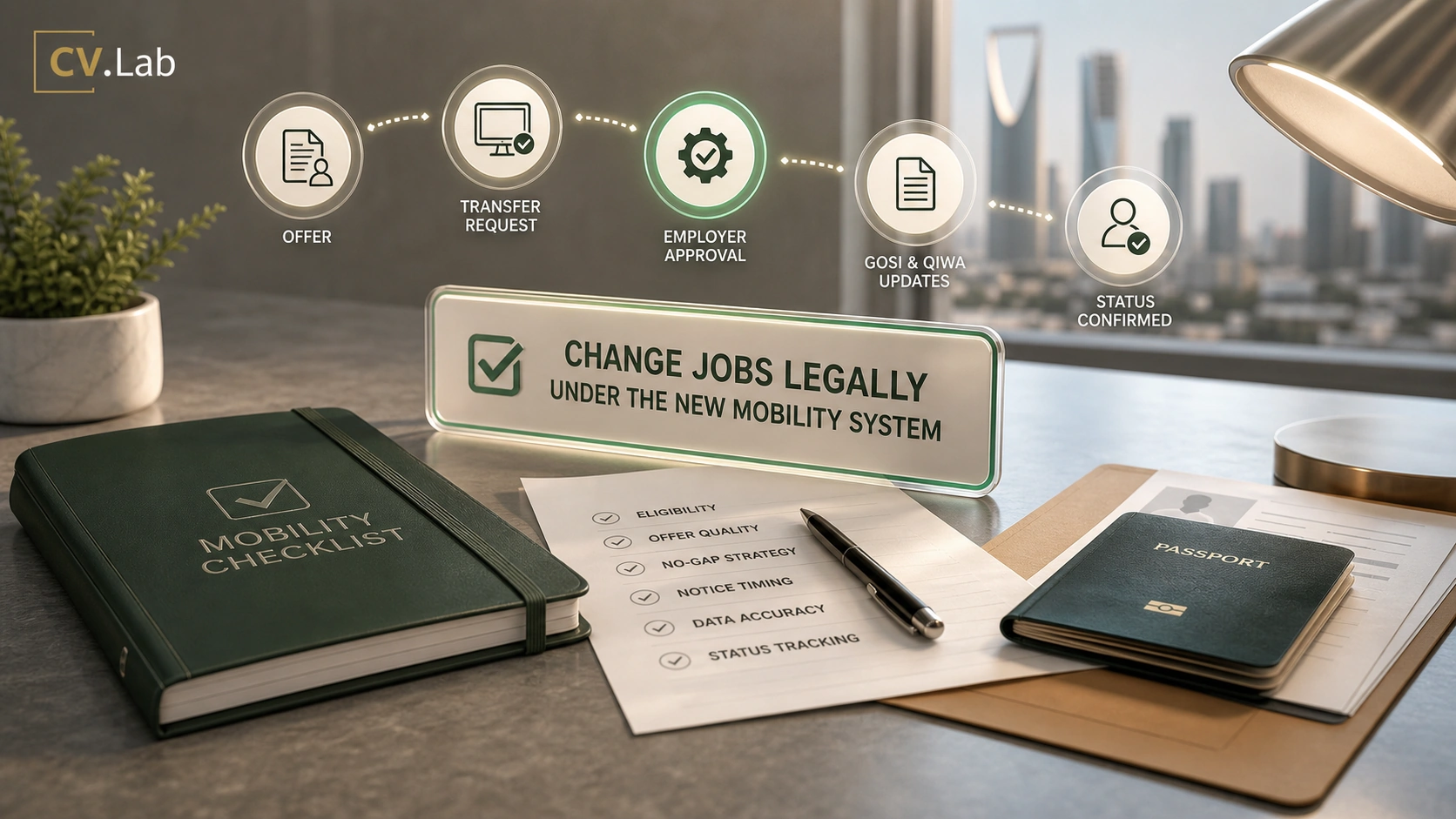 Visual guide to changing jobs legally under the mobility system with eligibility and transfer steps.